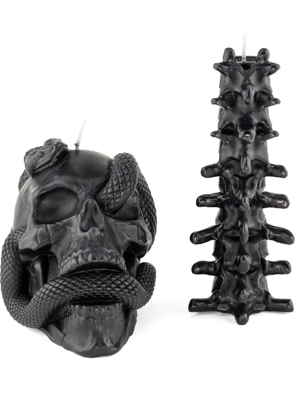 Gothic Skull Candle Set with Snake & Spine in Coffin - Spooky Halloween Decor